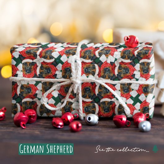 Grapny German Shepherd Kerstpattern Cadeaupapier