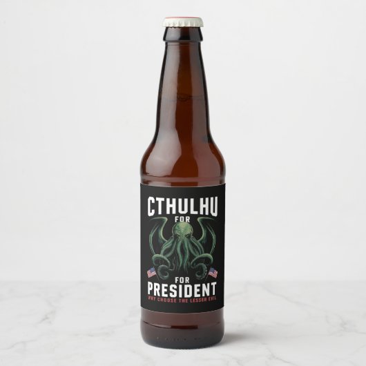 Grappig 2024 Verkiezingen Cthulhu voor President Bier Etiket (Voorkant)