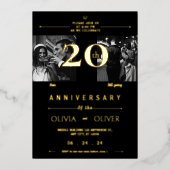 Grappig 20ste bruiloft Jubileum toen en nu goud Folie Uitnodiging (Voorkant)