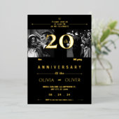 Grappig 20ste bruiloft Jubileum toen en nu goud Folie Uitnodiging (Staand Voorkant)