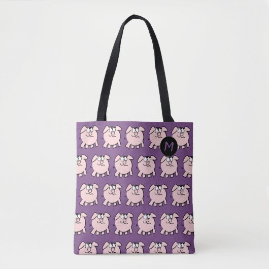 Grappig 2 Cartoon Pig Monogram Kies Kleur Canvas t Draagtas (Voorkant)