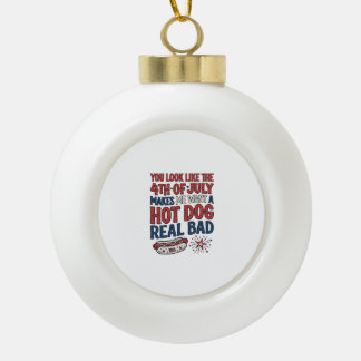 Grappig 4 juli Hot Dog Patriottisch Shirt Ontwerp_ Keramische Bal Ornament