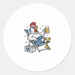 Grappig 4 juli Kip Bier Patriottisch Shirt Ontwerp Ronde Sticker
