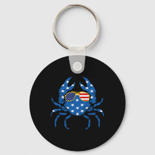 Grappig 4 juli krab visser Amerikaanse vlag vin Sleutelhanger