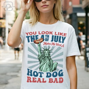 Grappig 4 juli Lady Liberty Hotdog Patriottisch T-shirt