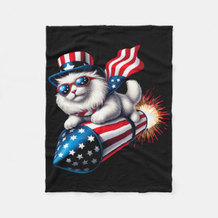 Grappig 4 juli Patriottische Kat Raket Met Firewo Fleece Deken