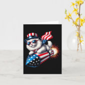 Grappig 4 juli Patriottische Kat Raket Met Firewo Kaart (Gele Bloem)