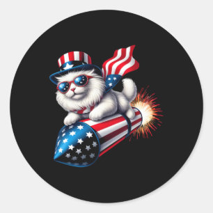 Grappig 4 juli Patriottische Kat Raket Met Firewo Ronde Sticker