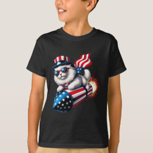 Grappig 4 juli Patriottische Kat Raket Met Firewo T-shirt