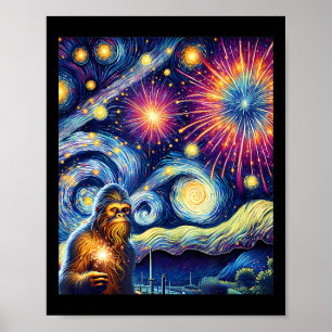 Grappig 4th of July Bigfoot Night Fireworks Fourth Poster