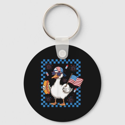 Grappig 4th of July Patriottische Gekke Gans Ameri Sleutelhanger (Voorkant)