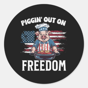 Grappig 4th of July Varken Grillen BBQ Party Rbecu Ronde Sticker