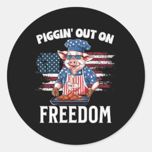 Grappig 4th of July Varken Grillen BBQ Party Rbecu Ronde Sticker