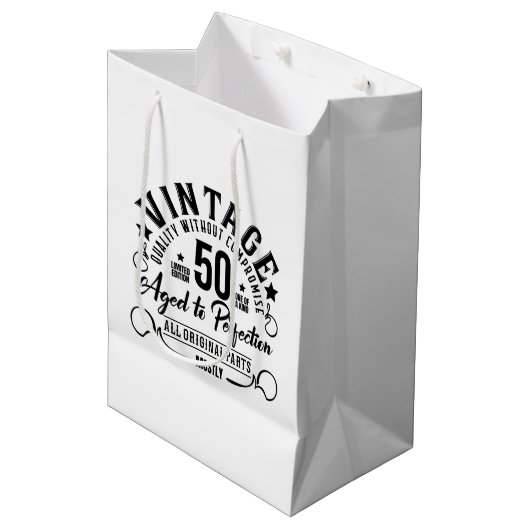 Grappig  50 verjaardagsfeestje medium cadeauzakje (Voorkant Gekanteld)