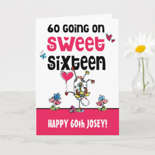 Grappig 60 gaat op Sweet Sixteen Cartoon Birthday Kaart