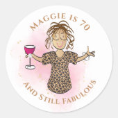Grappig 70 en Fabulous Cartoon 70th Verjaardag Etn Ronde Sticker (Voorkant)