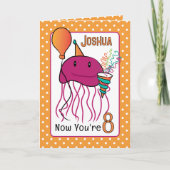 Grappig 8e Verjaardag Zee Dier Cartoon Kwallen Kaart (Voorkant)