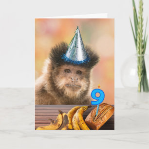 Grappig 9e verjaardag Capuchin Monkey Banaan Brood Kaart