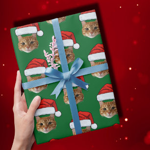 Grappig Aangepast Gezicht Kat Foto Kerstman Hoed K Cadeaupapier