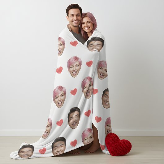 Grappig Aangepast Koppel Gezichten Patroon Rode Ha Fleece Deken