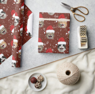 Grappig Aangepaste 3 Kat Gezichten Kerstman Hoeden Cadeaupapier