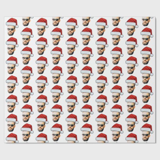 Grappig Aangepaste Gezichtsfoto Kerstman Hoed Kers Cadeaupapier (Vlak)