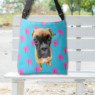 Grappig Aangepaste Hond Foto Pet Lover Blauw Ontwe Crossbody Tas
