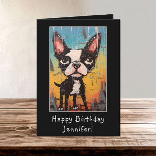 Grappig Abstract Boston Terrier Happy Birthday Naa Kaart
