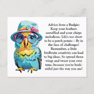 Grappig advies van een budgie briefkaart