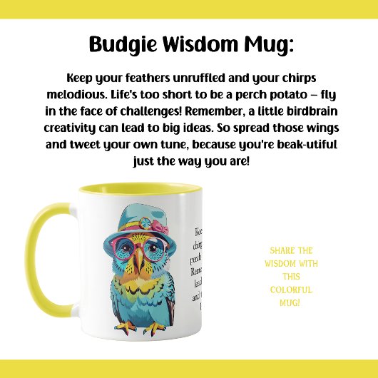 Grappig advies van een budgie mok
