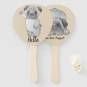 grappig afbeelding met een leuke pug met een leuke handwaaier