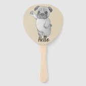 grappig afbeelding met een leuke pug met een leuke handwaaier (Voorkant)