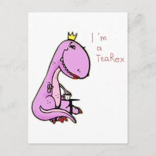 grappig afbeelding van een roze dinosaurus TeaRex Briefkaart