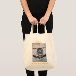 grappig afbeelding van een schattige akita glimlac tote bag