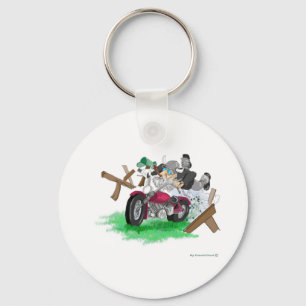 Grappig afbeelding van man op motorfietscrashen sleutelhanger