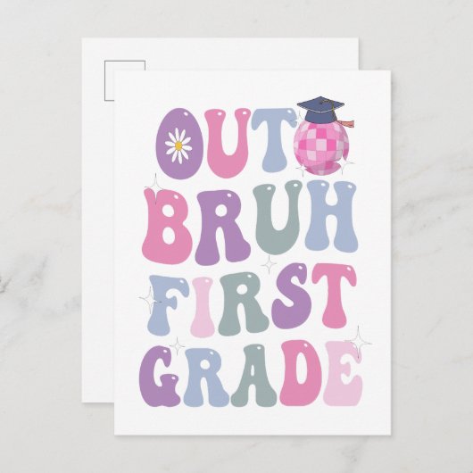 Grappig Afstuderen uit bruh eerste klas groovy cad Uitnodiging Briefkaart (Voorkant / Achterkant)