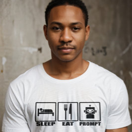 Grappig AI-aansporend T-shirt | Zwarte witte robot