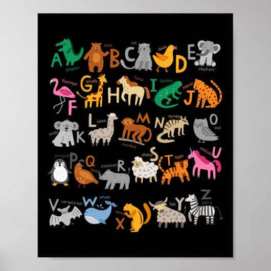 Grappig Alfabet ABC Animal Learning Kindergarten T Poster (Voorkant)