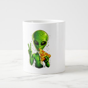 Grappig Alien Hoofd Eet Pizza UFO Extra Grote Beker