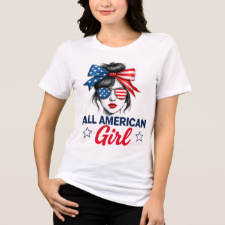 grappig ALL AMERICAN Girl Patriotic T-Shirt - 4e v