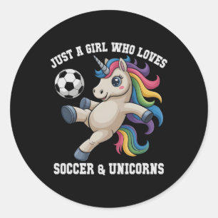 Grappig Alleen Meisje Dat Voetbal Eenhoorns Kinder Ronde Sticker