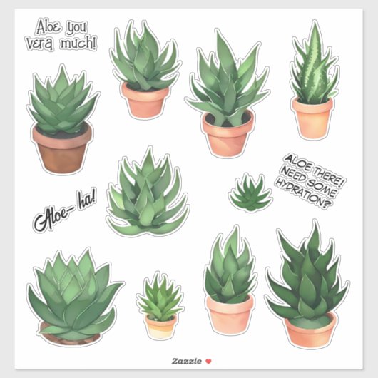 Grappig Aloë Vera Puns Sticker Pack (Vel)