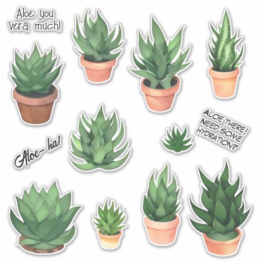Grappig Aloë Vera Puns Sticker Pack (Voorkant)