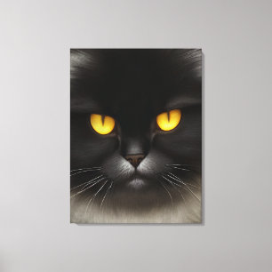 Grappig Angry Fluffy Black Perzische Kitty Cat Fac Canvas Afdruk