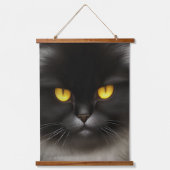 Grappig Angry Fluffy Black Perzische Kitty Cat Fac Hangend Wandkleed (Voorkant)