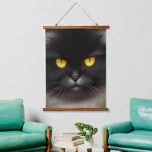 Grappig Angry Fluffy Black Perzische Kitty Cat Fac Hangend Wandkleed