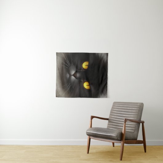 Grappig Angry Fluffy Black Perzische Kitty Cat Fac Wandkleed (In Situ (horizontaal))