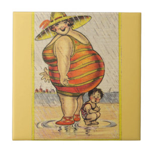Grappig Antiek Koppel op Strand Bijzonderheid Tegeltje