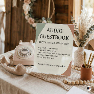 Grappig audio-gastenboekbord, Boho Abstract Bruilo Reclamebord Met Voetstuk