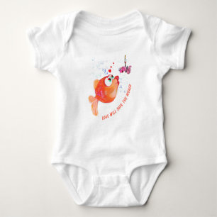 Grappig Baby Bodysuit met Happy Fish en Worm